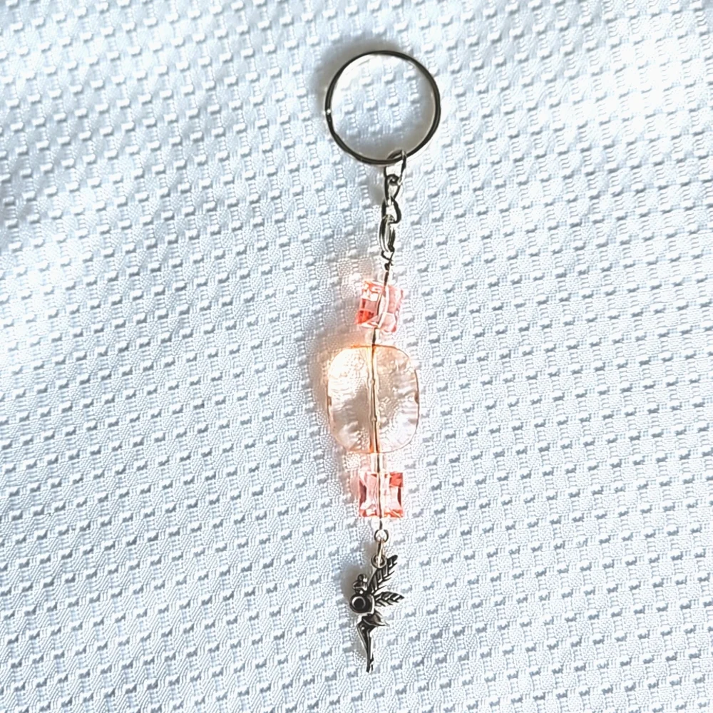 Romantic Sparkling Fairy Charm Keychain with Pink-Peach Tone Beads Handmade
